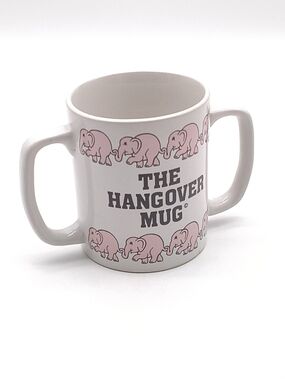 Vintage 1983 Double Handle THE HANGOVER MUG Pink Elephants Gag Gift